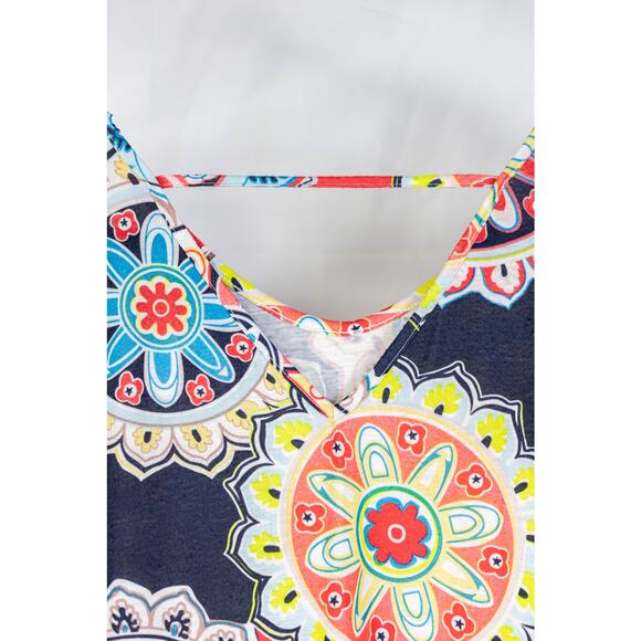 Women XL Caftan/Loungewear Geo Pattern Pockets Navy Orange - Picture 2 of 5